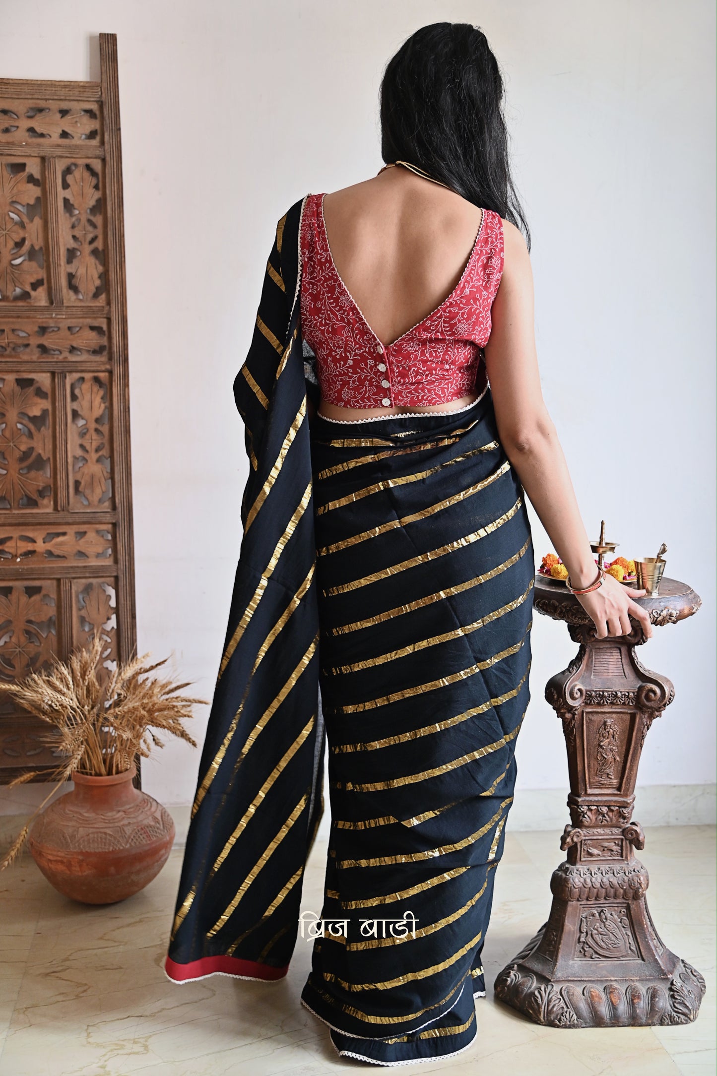 Handcrafted mulmul Brij Bari saree festive wear made in India