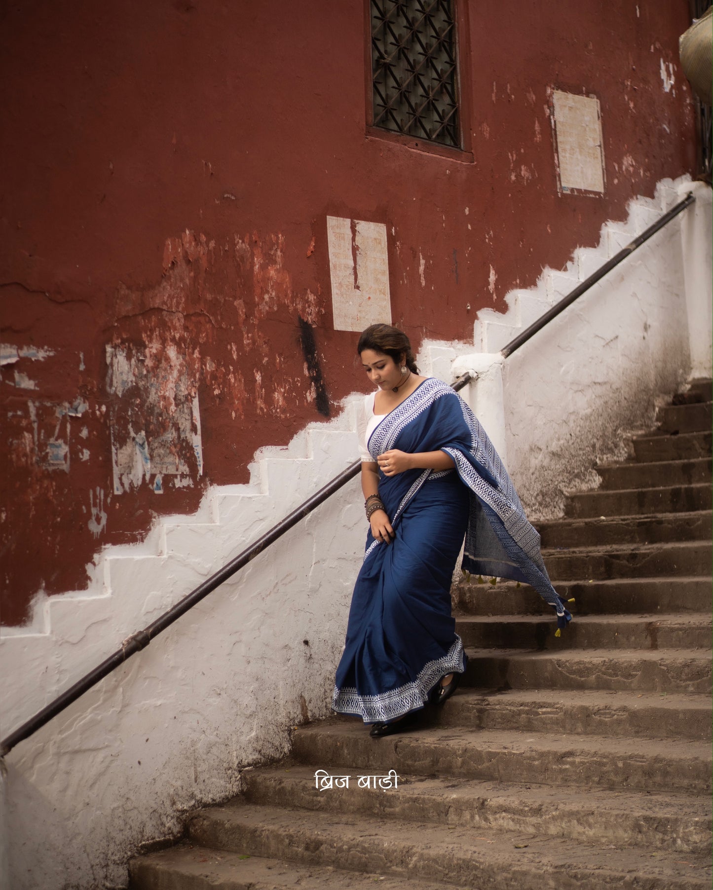 Handcrafted Brij Bari cotton mulmul saree made by artisans of India hand block printed with precision. COD Availavle. Free Shipping pan India.