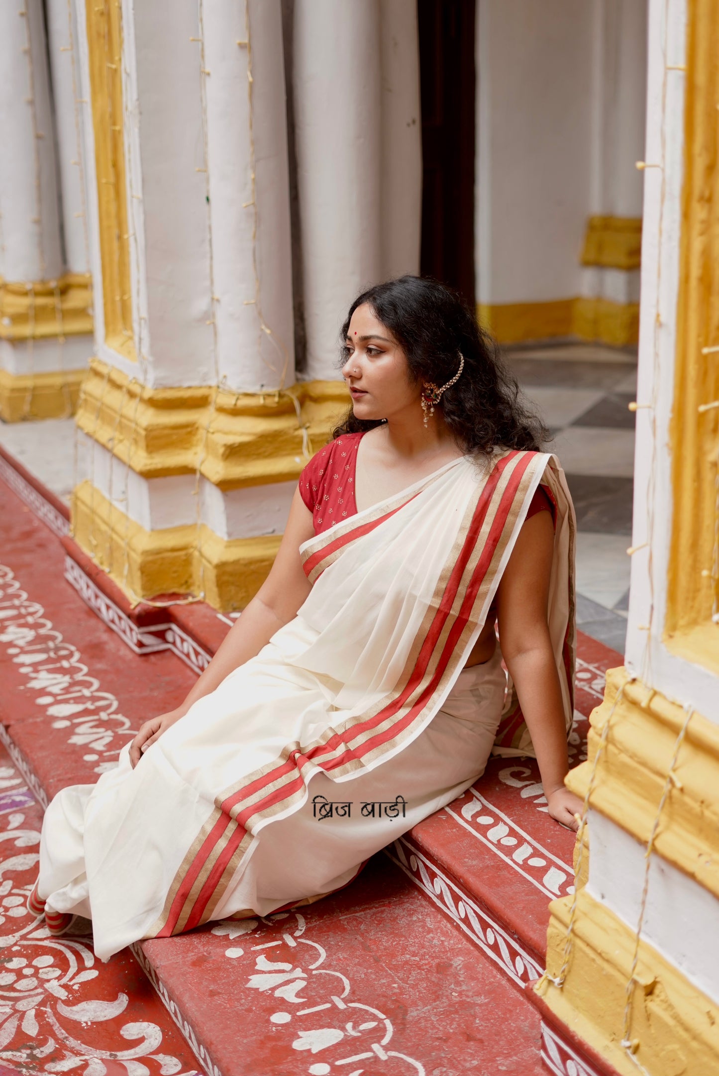 ANINDITA (Rust)- Handcrafted Mulmul Saree