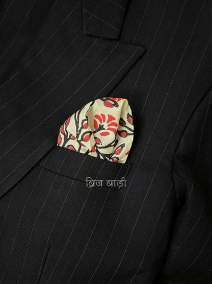 Bodhi Butterscotch Yellow Pure Silk Pocket Square | Hand Block Printed