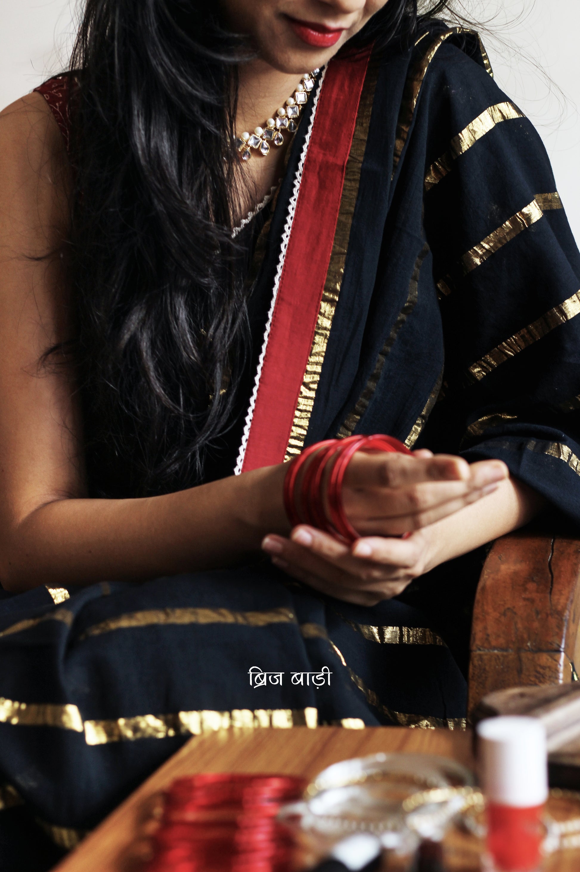 Handcrafted mulmul Brij Bari saree festive wear made in India 