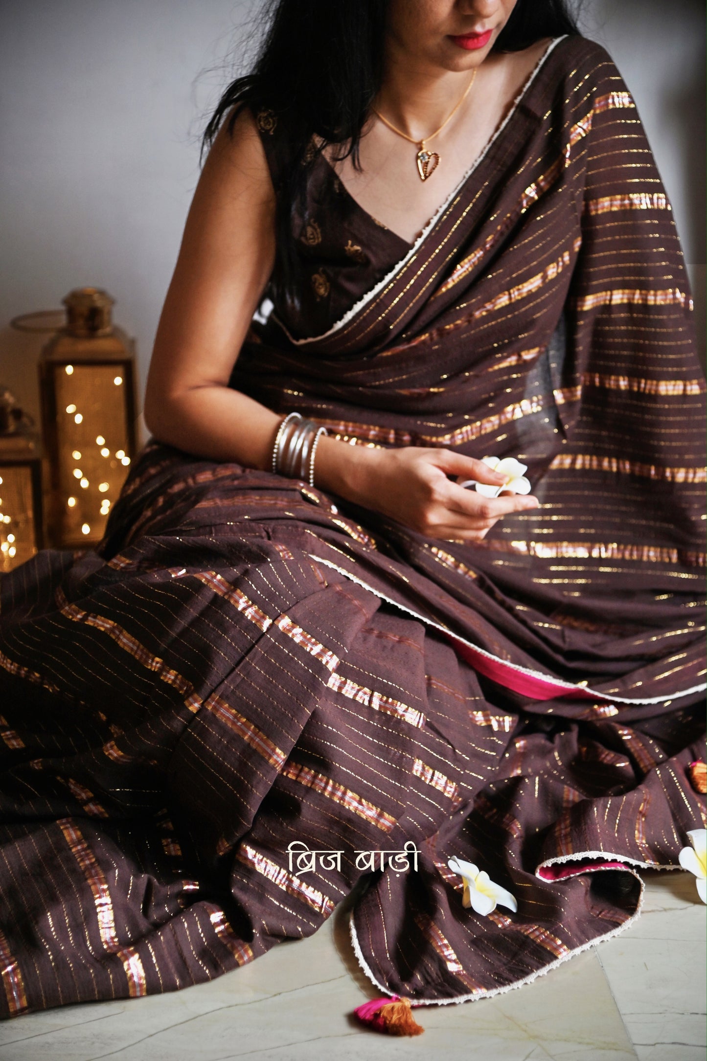 Handcrafted mulmul Brij Bari saree festive wear made in India 