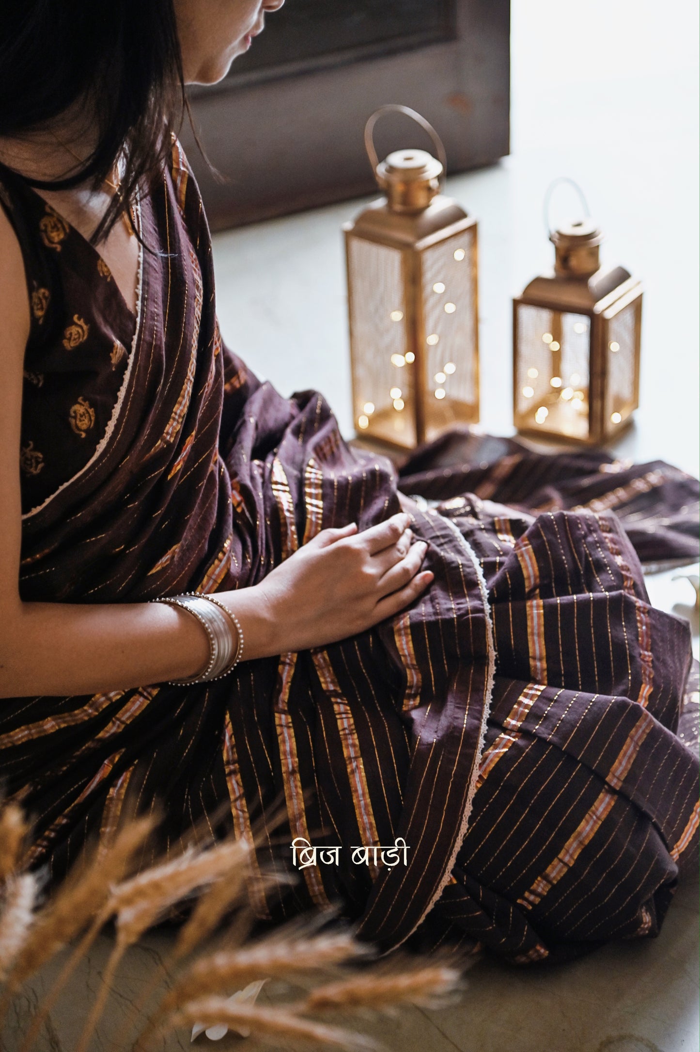 Handcrafted mulmul Brij Bari saree festive wear made in India 