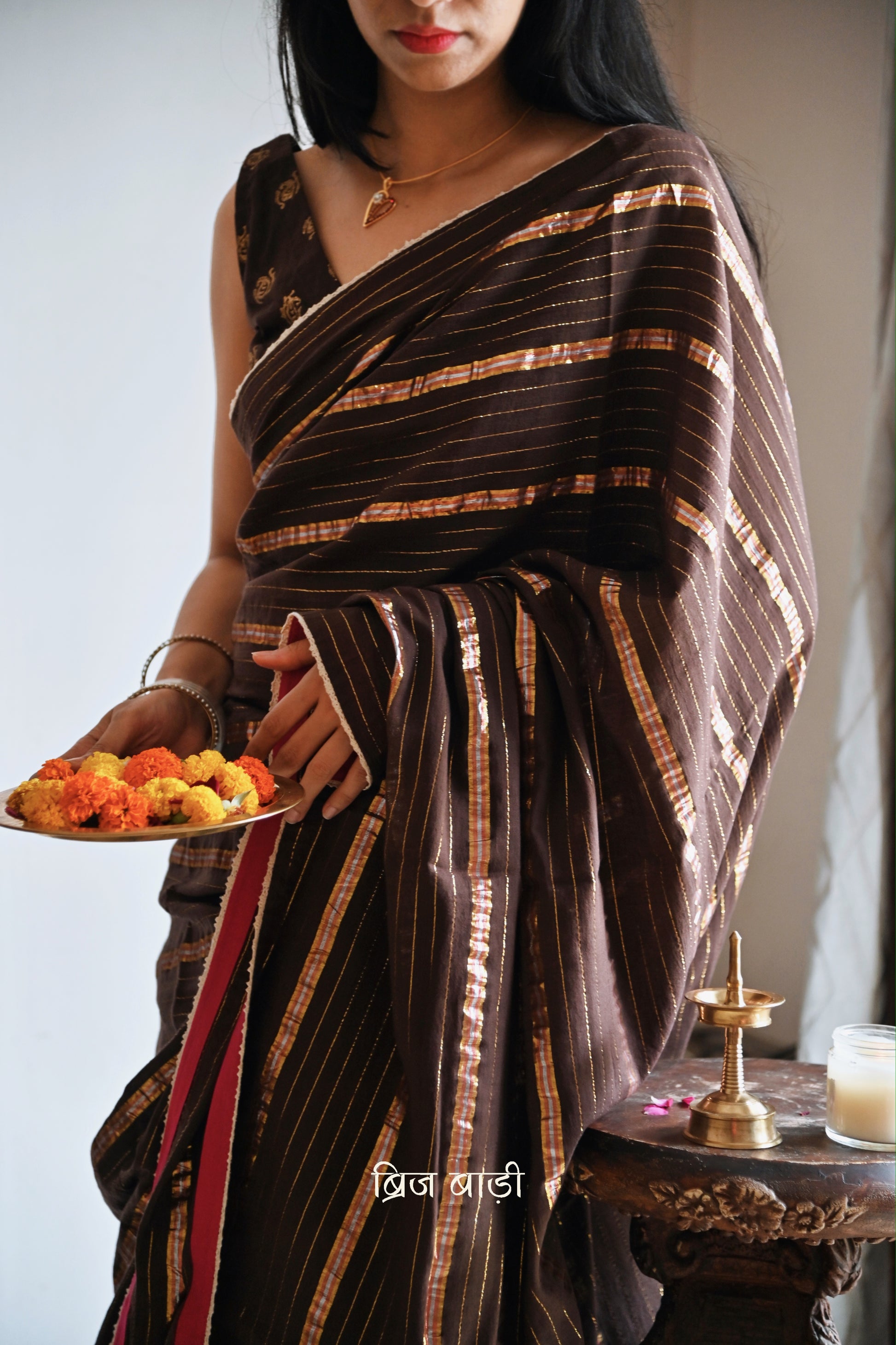 Handcrafted mulmul Brij Bari saree festive wear made in India 