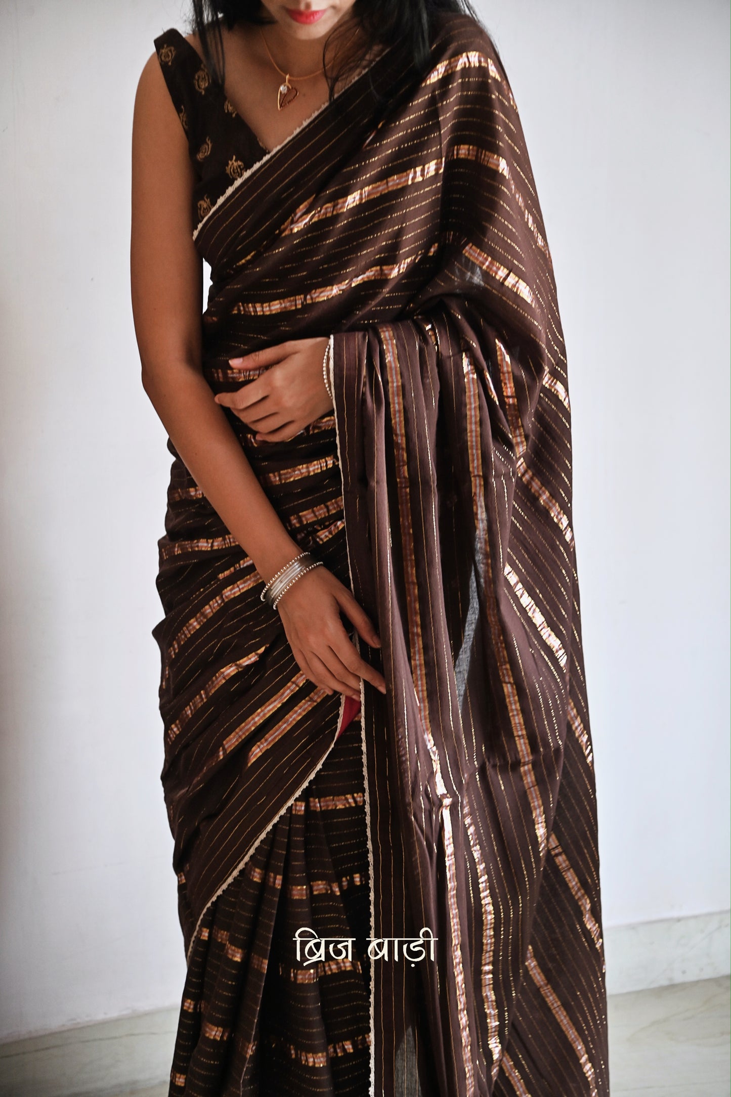 Handcrafted mulmul Brij Bari saree festive wear made in India 