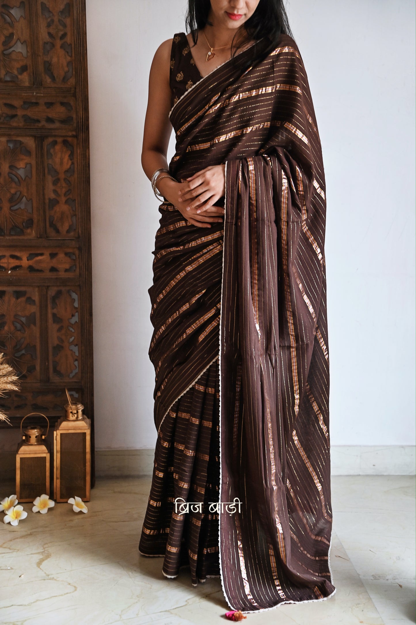 Handcrafted mulmul Brij Bari saree festive wear made in India 