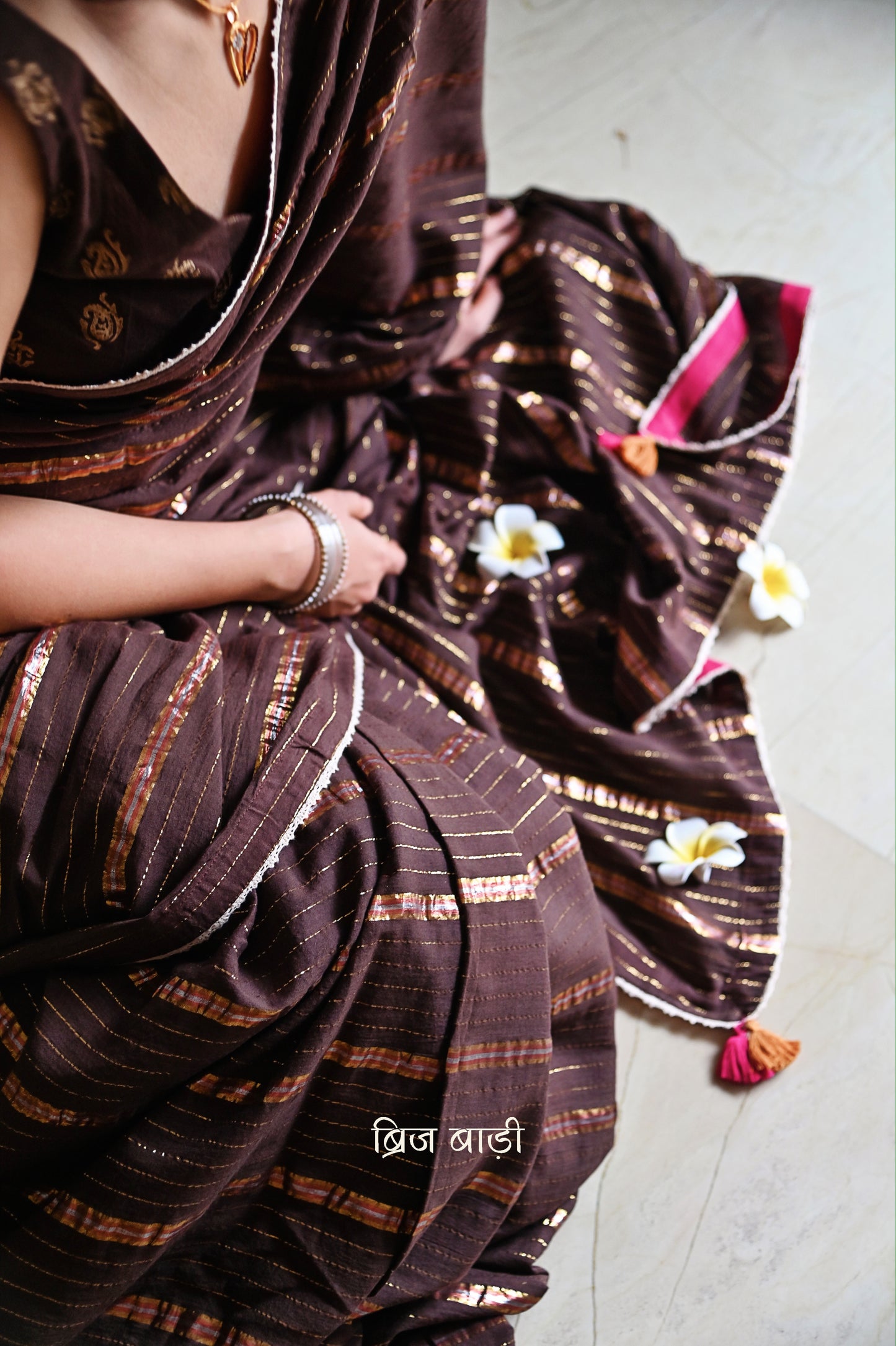 Handcrafted mulmul Brij Bari saree festive wear made in India 