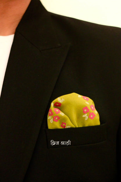 Kuvam Light Green Pure Silk Pocket Square | Hand Block Printed