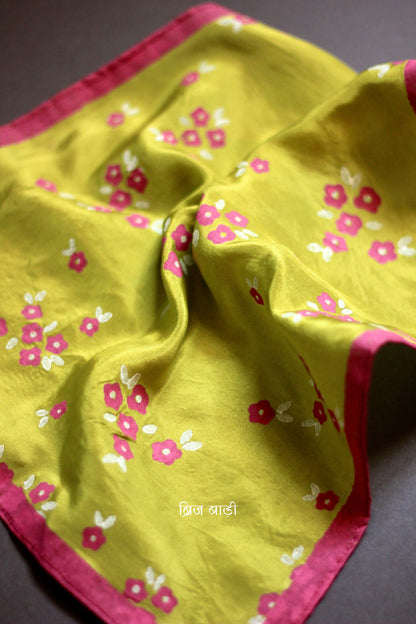 Kuvam Light Green Pure Silk Pocket Square | Hand Block Printed