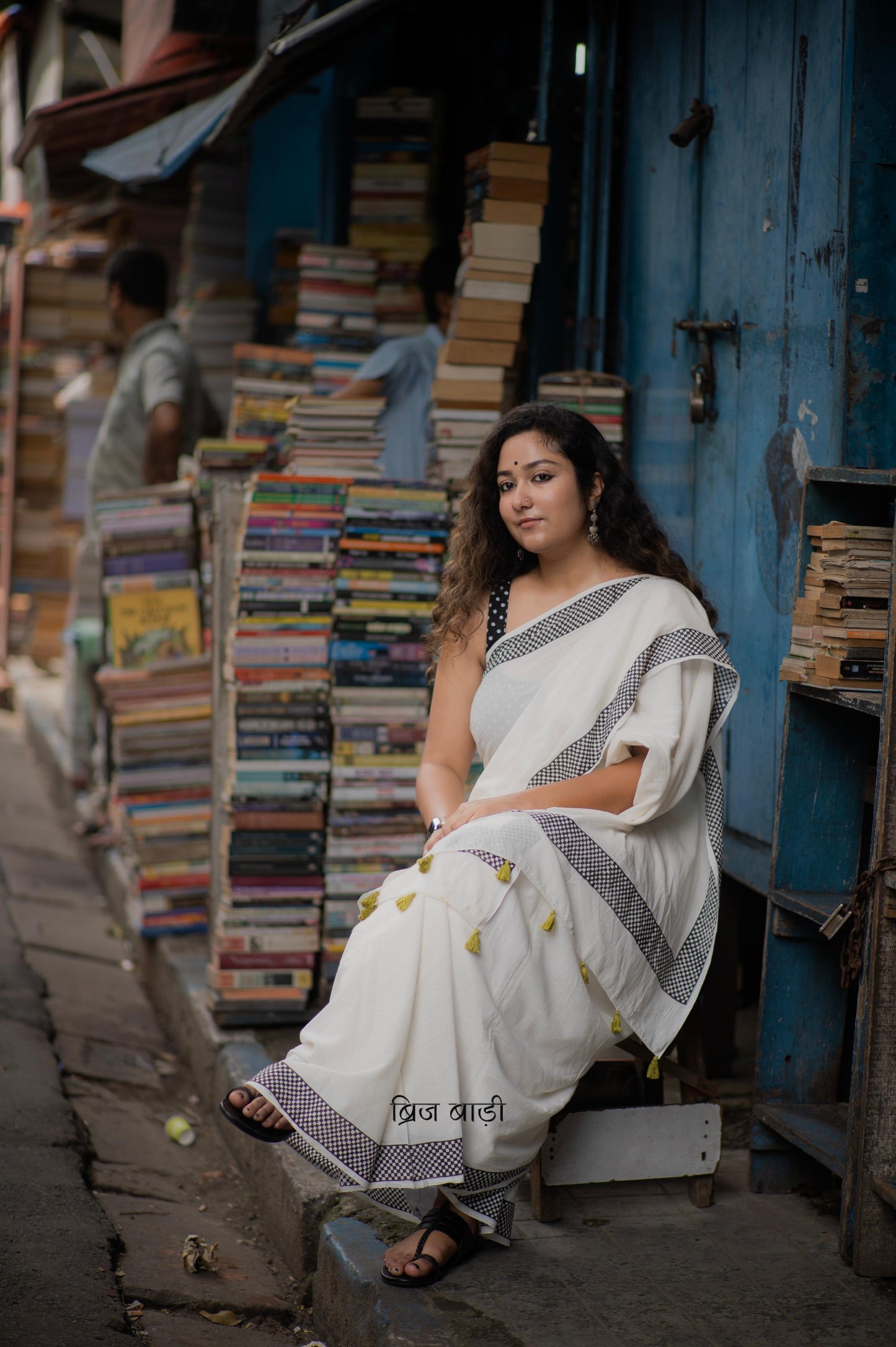 Off white soft cotton hand block printed saree with elegant design, featuring intricate patterns and a comfortable, breathable fabric perfect for any occasion.