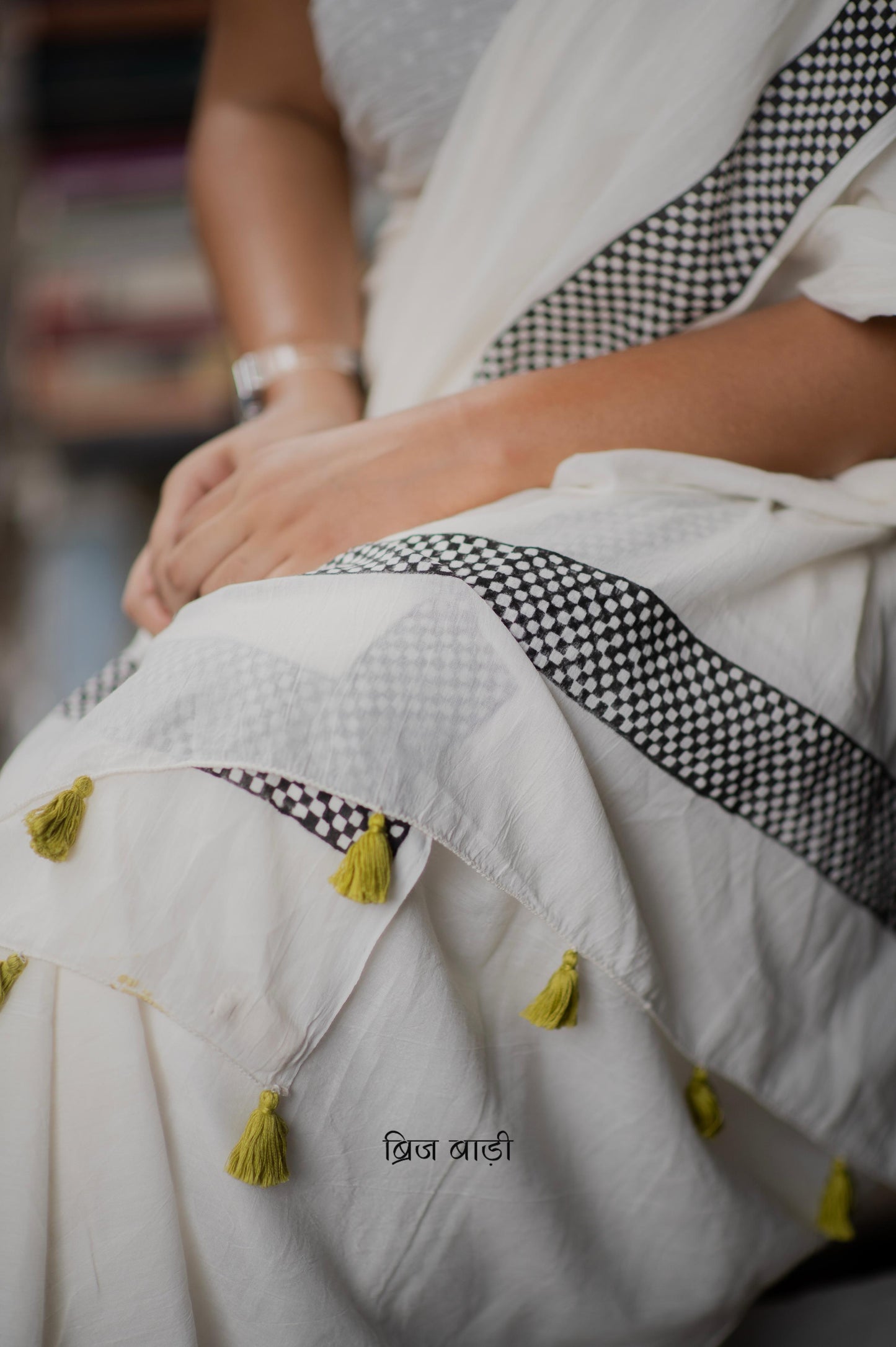 Off white soft cotton hand block printed saree with elegant design, featuring intricate patterns and a comfortable, breathable fabric perfect for any occasion.