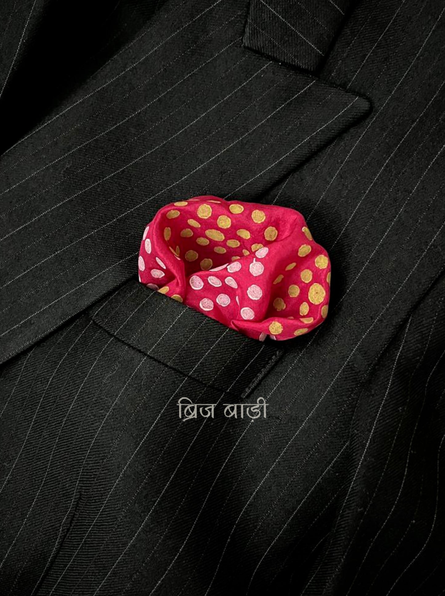 Adhrit Pink Pure Silk Pocket Square | Hand Block Printed