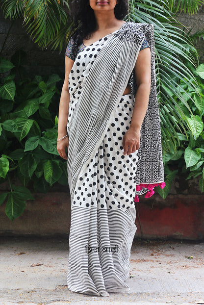 Handcrafted Mulmul Cotton Saree Hand Block Printed Comes with Blouse Piece Free Shipping Pan India