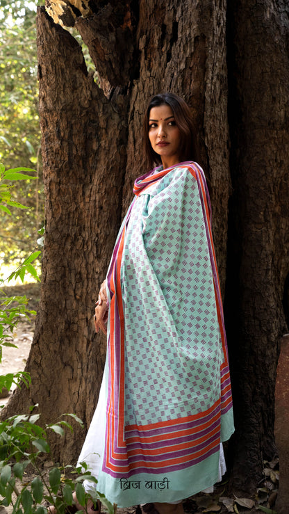 Hand Blcok Printed Cotton Mulmul Dupatta designed for all day comfort wear. 